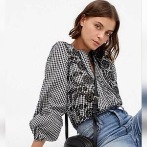 J. Crew Top Checked Embroidered